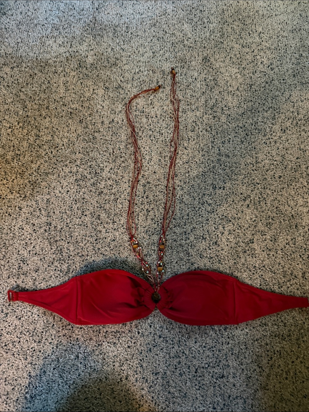 Strapless Red Bikini Top with Beaded Halter Tie